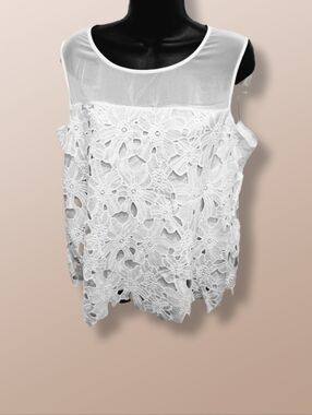 Calvin Klein White Lace Overlay Blouse